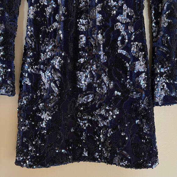 Alexis Rhapsody Dress Navy Blue Velvet Sequin Size Medium Turtleneck Mini Sexy - Picture 10 of 16